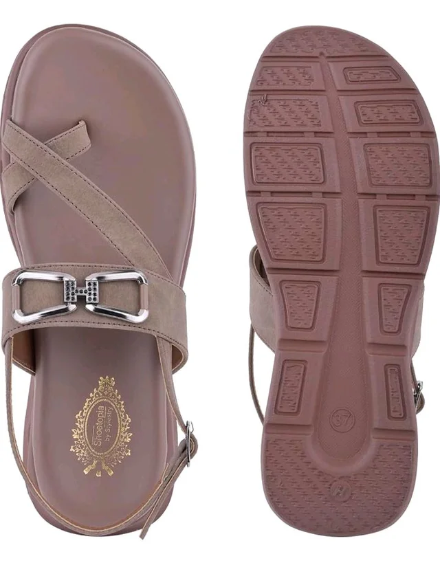 Shoetopia Women's Comfort Slingback Sandals | Cushioned Platform Toe Ring Sandals with Adjustable Buckle & Metallic Accent | Lightweight Casual Everyday Footwear