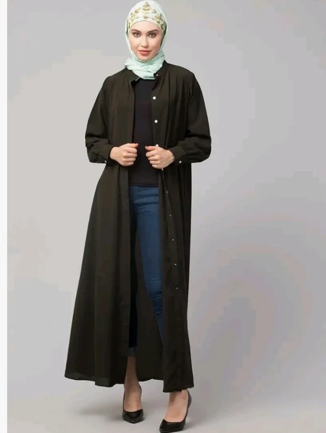 Mallika Women Modest Wear Front Open Abaya Burkha for Everyday use
- S, Olive