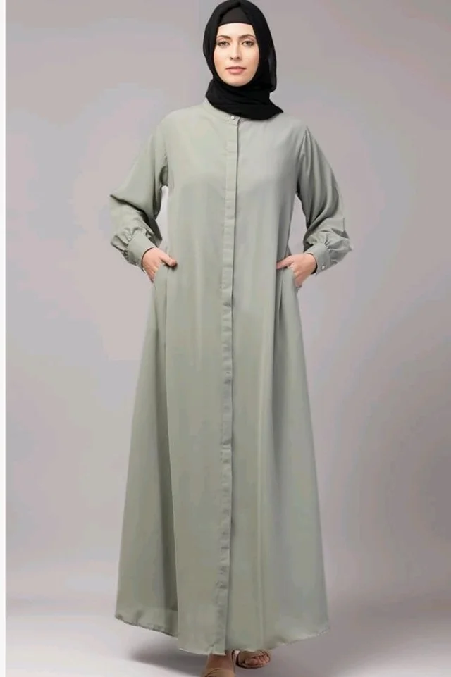 Mallika Women Modest Wear Front Open Abaya Burkha for Everyday use
- L, Saga Green