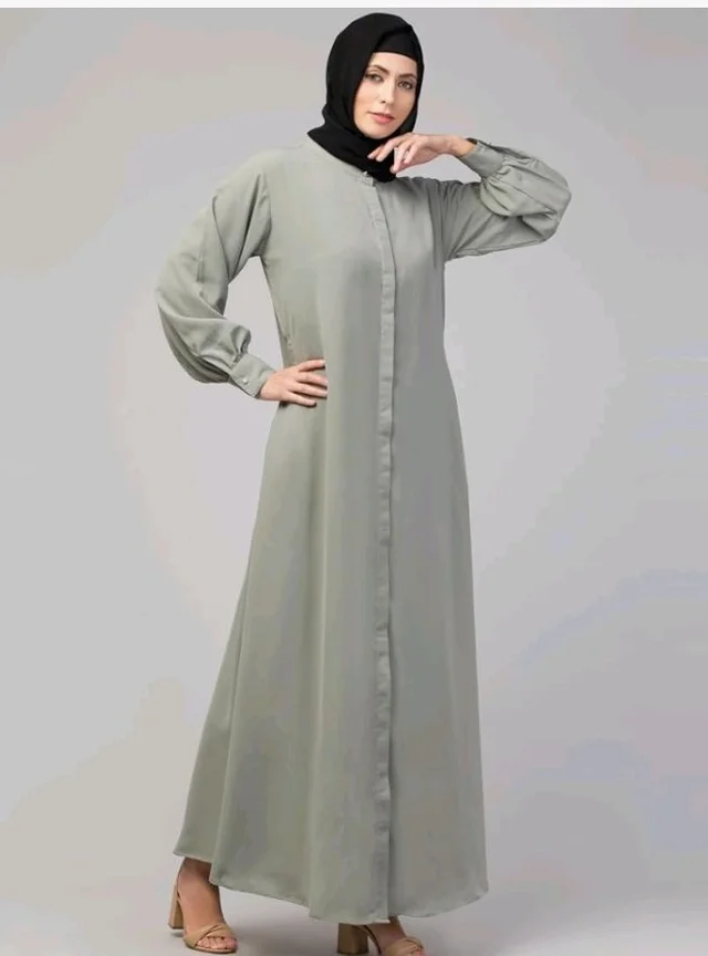 Mallika Women Modest Wear Front Open Abaya Burkha for Everyday use
- L, Saga Green