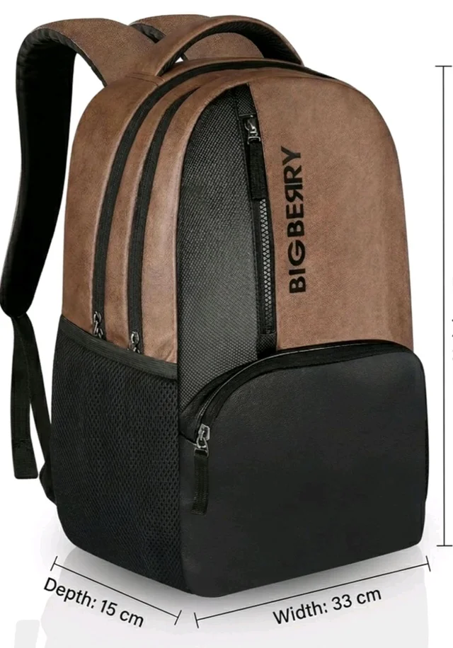 BIGBERRY Rodeo | Leatherite Faux Leather Laptop Backpack for Men & Women | Water Resistant Medium Office, Travel, College Bag | Fits Up to 15.6 Inch Laptop | Travel, Casual & Business, Unisex