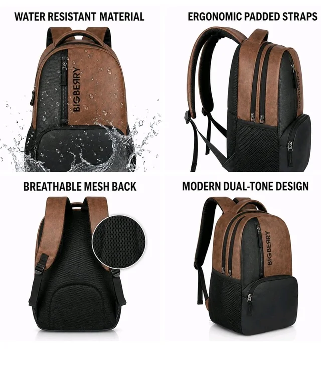 BIGBERRY Rodeo | Leatherite Faux Leather Laptop Backpack for Men & Women | Water Resistant Medium Office, Travel, College Bag | Fits Up to 15.6 Inch Laptop | Travel, Casual & Business, Unisex