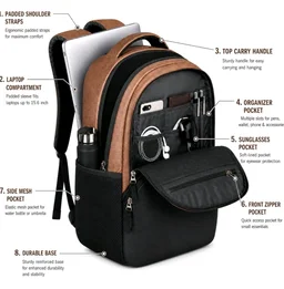 BIGBERRY Rodeo | Leatherite Faux Leather Laptop Backpack for Men & Women | Water Resistant Medium Office, Travel, College Bag | Fits Up to 15.6 Inch Laptop | Travel, Casual & Business, Unisex