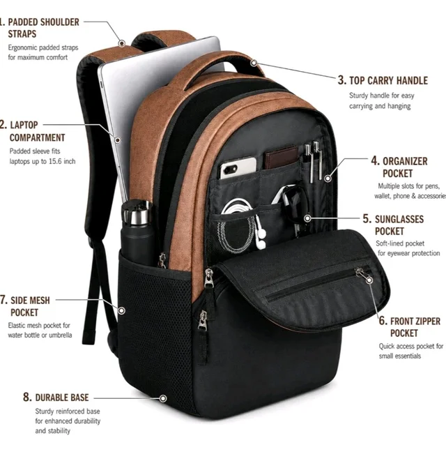 BIGBERRY Rodeo | Leatherite Faux Leather Laptop Backpack for Men & Women | Water Resistant Medium Office, Travel, College Bag | Fits Up to 15.6 Inch Laptop | Travel, Casual & Business, Unisex