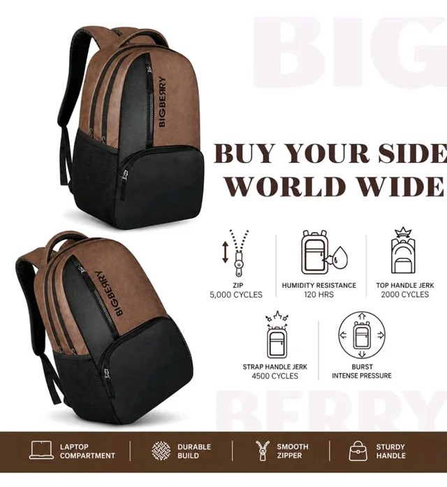 BIGBERRY Rodeo | Leatherite Faux Leather Laptop Backpack for Men & Women | Water Resistant Medium Office, Travel, College Bag | Fits Up to 15.6 Inch Laptop | Travel, Casual & Business, Unisex