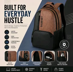BIGBERRY Rodeo | Leatherite Faux Leather Laptop Backpack for Men & Women | Water Resistant Medium Office, Travel, College Bag | Fits Up to 15.6 Inch Laptop | Travel, Casual & Business, Unisex