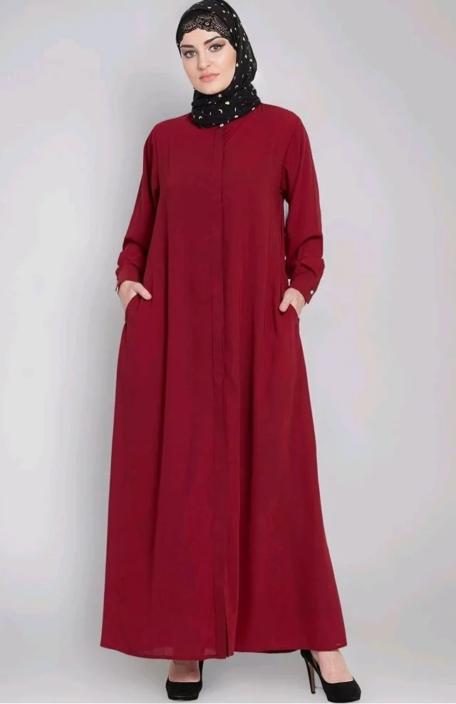 Mallika Women Modest Wear Front Open Abaya Burkha for Everyday use
- 2XL, Maroon