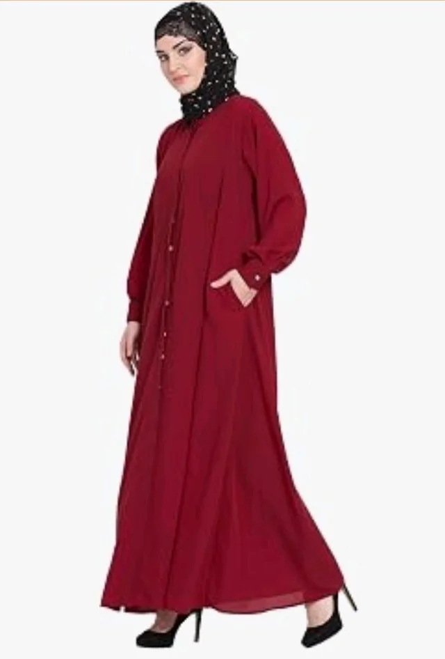 Mallika Women Modest Wear Front Open Abaya Burkha for Everyday use
- 2XL, Maroon
