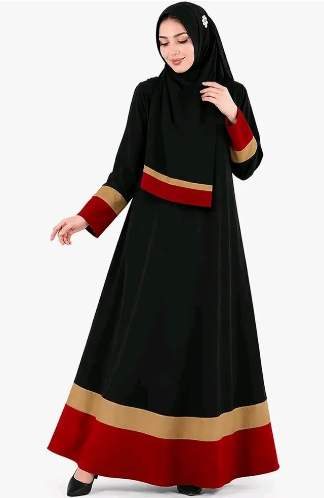 Mehar Hijab Neelofar Abaya for Women with Matching Hijab | Elegant Black Abaya with Contrast Border Design | Islamic Wear
- 2XL, Black -Red