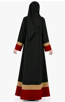 Mehar Hijab Neelofar Abaya for Women with Matching Hijab | Elegant Black Abaya with Contrast Border Design | Islamic Wear
- 2XL, Black -Red