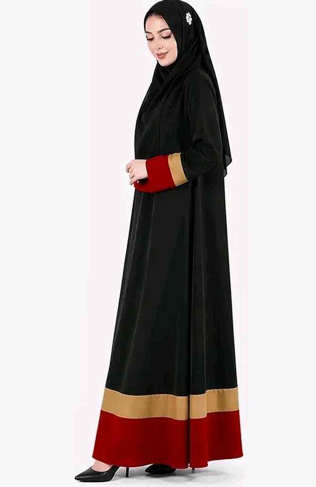 Mehar Hijab Neelofar Abaya for Women with Matching Hijab | Elegant Black Abaya with Contrast Border Design | Islamic Wear
- 2XL, Black -Red