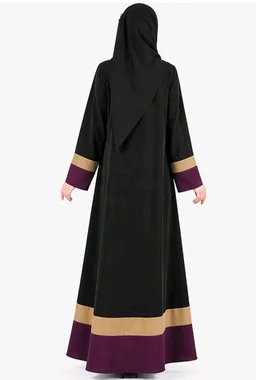 Mehar Hijab Neelofar Abaya for Women with Matching Hijab | Elegant Black Abaya with Contrast Border Design | Islamic Wear
- 2XL, Black Wine