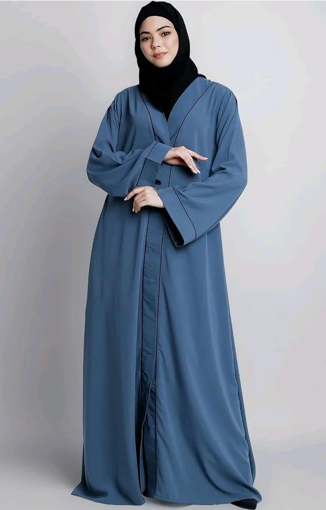 Women’s Front Open Abaya with Piping Work Made in Nida fabric With Long Sleeves and Side Pockets for Girls and Ladies (BT-FOA-008)
- S, French Blue