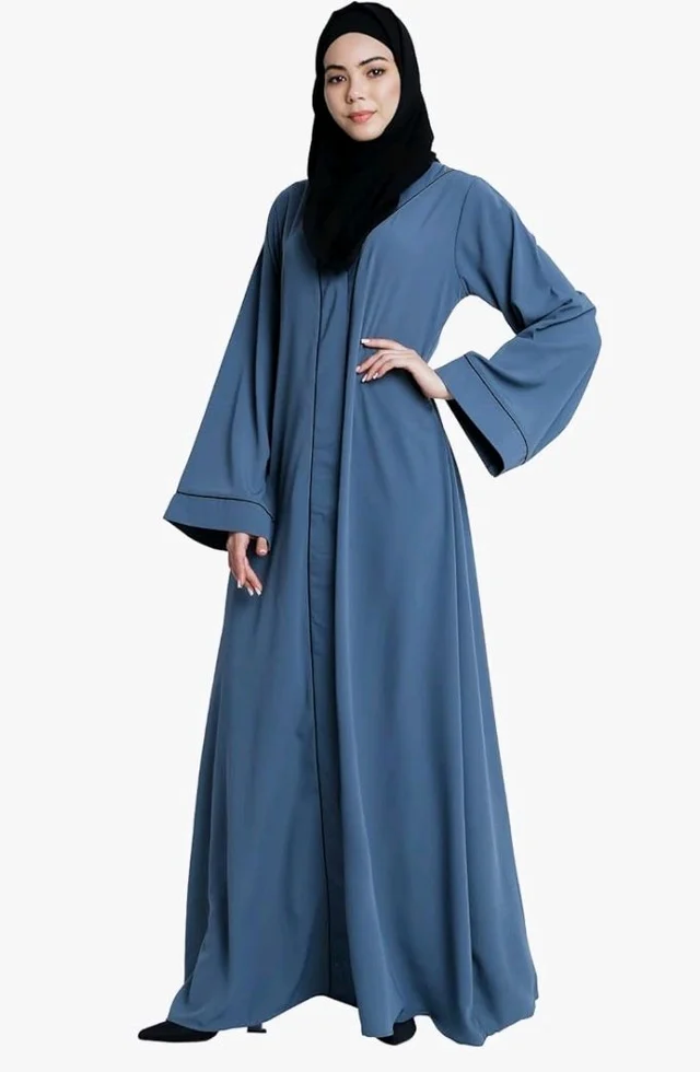 Women’s Front Open Abaya with Piping Work Made in Nida fabric With Long Sleeves and Side Pockets for Girls and Ladies (BT-FOA-008)
- S, French Blue