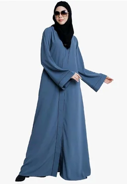 Women’s Front Open Abaya with Piping Work Made in Nida fabric With Long Sleeves and Side Pockets for Girls and Ladies (BT-FOA-008)
- S, French Blue