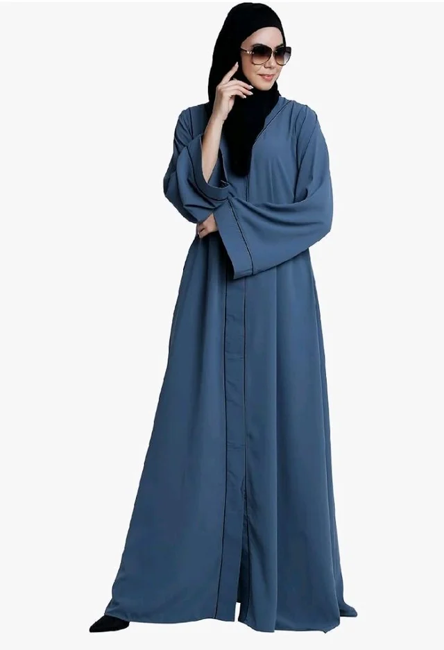 Women’s Front Open Abaya with Piping Work Made in Nida fabric With Long Sleeves and Side Pockets for Girls and Ladies (BT-FOA-008)
- S, French Blue