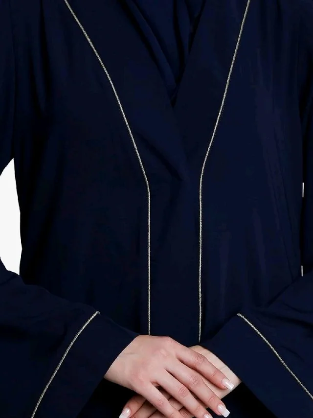 Women’s Front Open Abaya with Piping Work Made in Nida fabric With Long Sleeves and Side Pockets for Girls and Ladies (BT-FOA-008)
- XL, Navy Blue