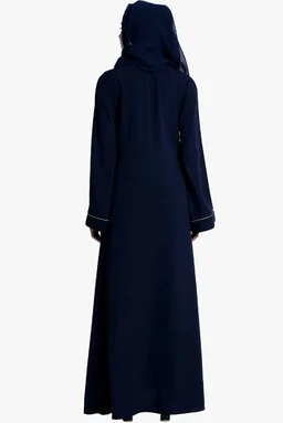 Women’s Front Open Abaya with Piping Work Made in Nida fabric With Long Sleeves and Side Pockets for Girls and Ladies (BT-FOA-008)
- XL, Navy Blue