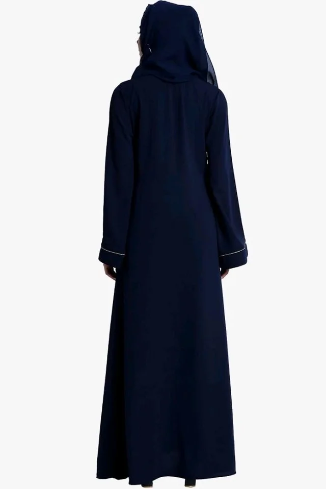 Women’s Front Open Abaya with Piping Work Made in Nida fabric With Long Sleeves and Side Pockets for Girls and Ladies (BT-FOA-008)
- XL, Navy Blue