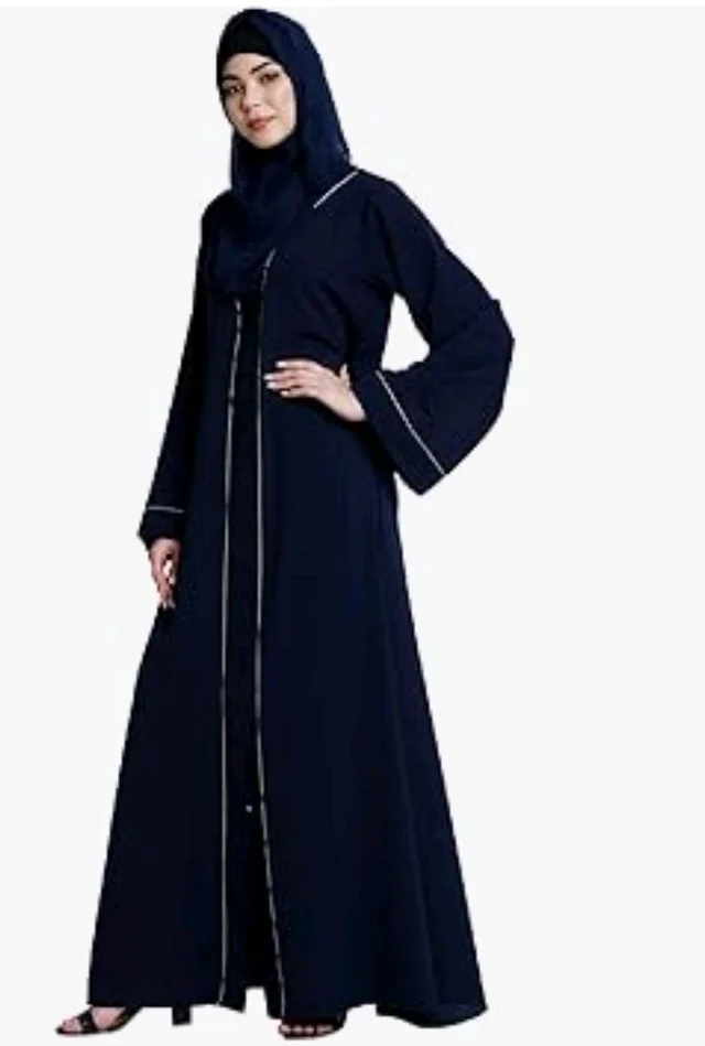 Women’s Front Open Abaya with Piping Work Made in Nida fabric With Long Sleeves and Side Pockets for Girls and Ladies (BT-FOA-008)
- XL, Navy Blue