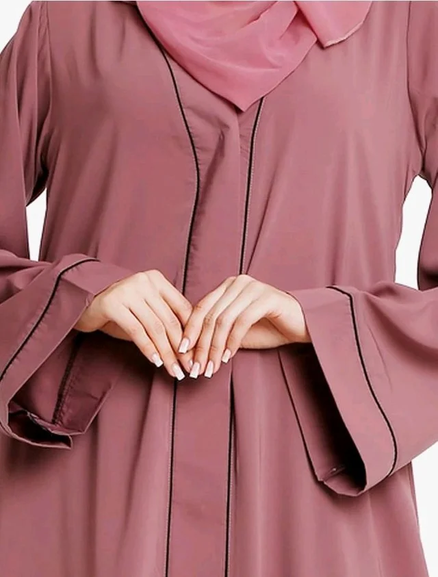 Women’s Front Open Abaya with Piping Work Made in Nida fabric With Long Sleeves and Side Pockets for Girls and Ladies (BT-FOA-008)
- 3XL, puce pink