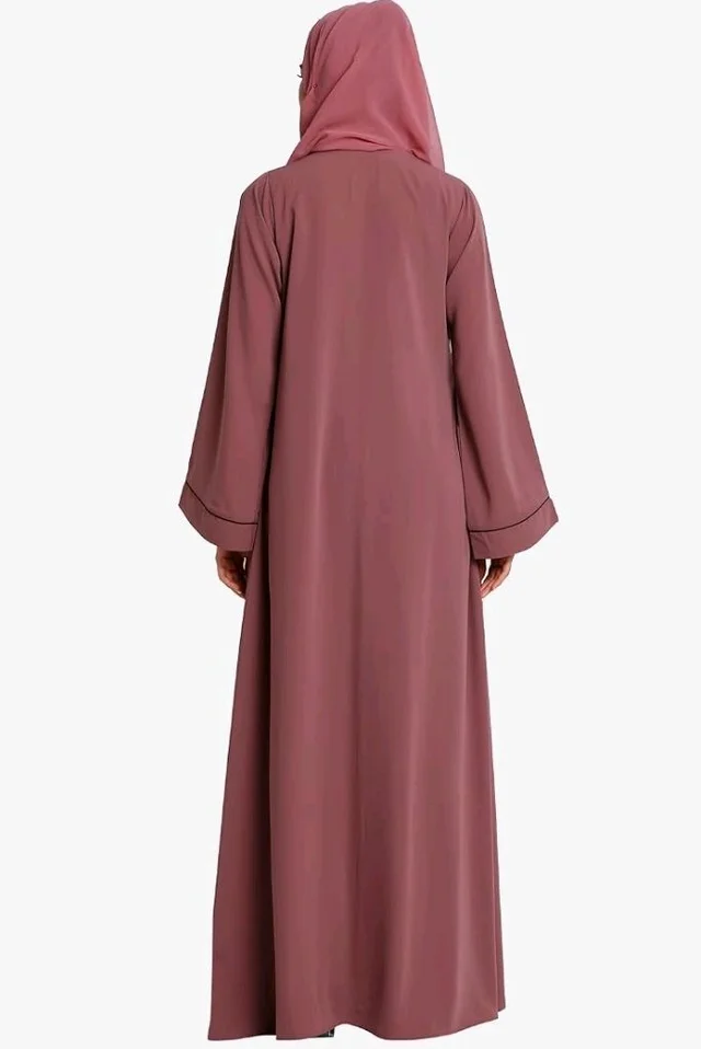 Women’s Front Open Abaya with Piping Work Made in Nida fabric With Long Sleeves and Side Pockets for Girls and Ladies (BT-FOA-008)
- 3XL, puce pink