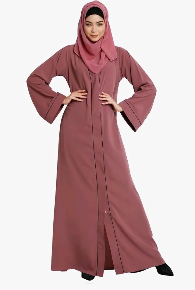 Women’s Front Open Abaya with Piping Work Made in Nida fabric With Long Sleeves and Side Pockets for Girls and Ladies (BT-FOA-008)
- 3XL, puce pink