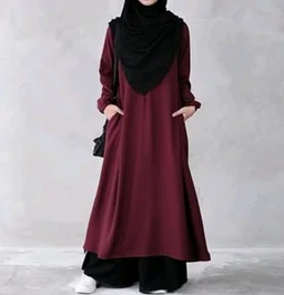 Two Pieces Abaya Dress with Elasticated Sleeves made with Nida Matte Fabric - Knee length Burqa for Women and Girls
- M, Maroon