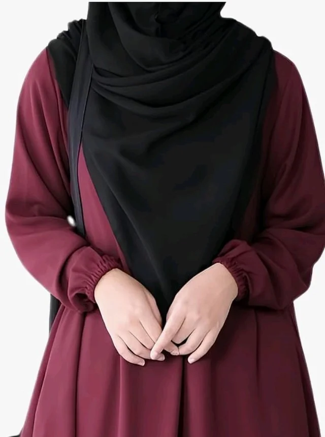 Two Pieces Abaya Dress with Elasticated Sleeves made with Nida Matte Fabric - Knee length Burqa for Women and Girls
- M, Maroon