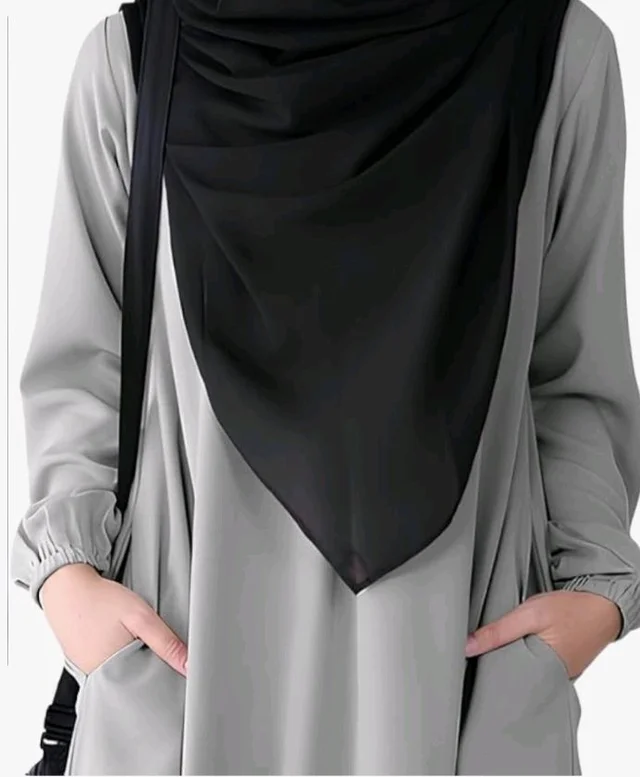 Two Pieces Abaya Dress with Elasticated Sleeves made with Nida Matte Fabric - Knee length Burqa for Women and Girls
- XL, Silver