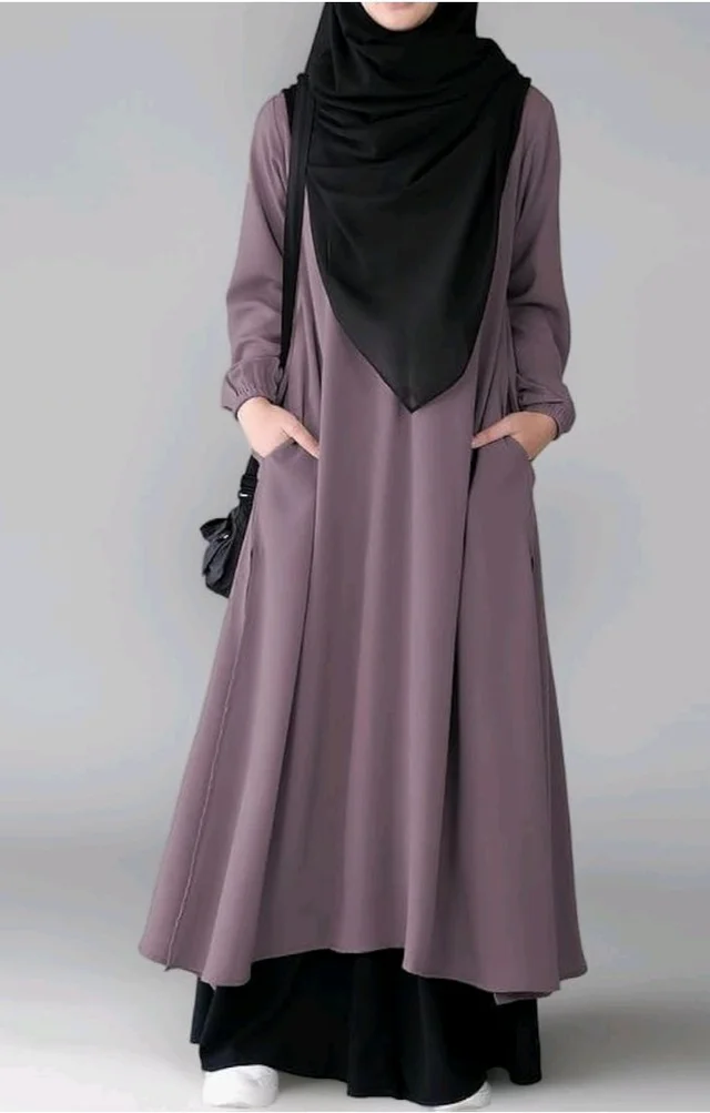 Two Pieces Abaya Dress with Elasticated Sleeves made with Nida Matte Fabric - Knee length Burqa for Women and Girls
- M, Violet