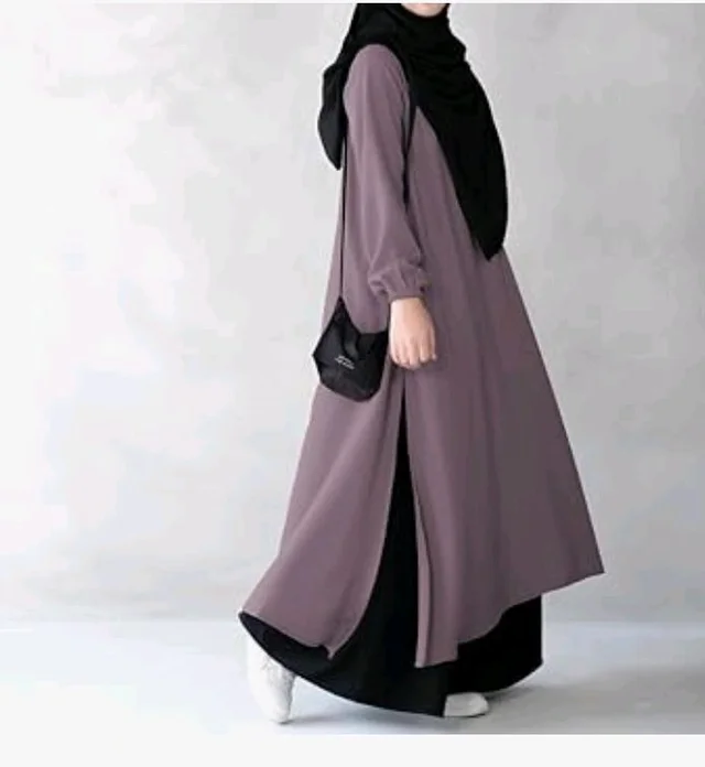 Two Pieces Abaya Dress with Elasticated Sleeves made with Nida Matte Fabric - Knee length Burqa for Women and Girls
- M, Violet