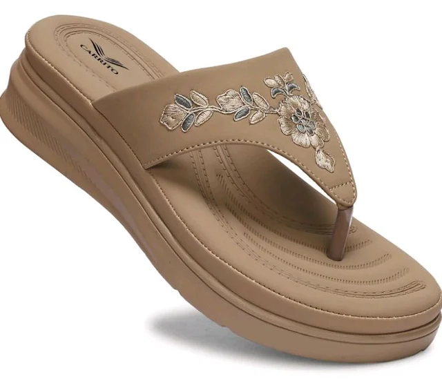 Carrito, Women Wedge Thong Heels | Comfortable Flats | Comfort Orthopaedic Sandals for Women| Doctor Slippers/Flip-Flops | Arch Support & Heel Cushion | Lightweight Anti-Skid Sole | Ultra-Cushioned Shock Absorbing Footbed | Available in Open Toe & Toe Separator Style | Water Resistant