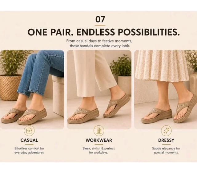 Carrito, Women Wedge Thong Heels | Comfortable Flats | Comfort Orthopaedic Sandals for Women| Doctor Slippers/Flip-Flops | Arch Support & Heel Cushion | Lightweight Anti-Skid Sole | Ultra-Cushioned Shock Absorbing Footbed | Available in Open Toe & Toe Separator Style | Water Resistant