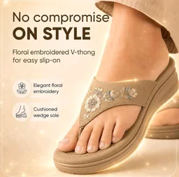 Carrito, Women Wedge Thong Heels | Comfortable Flats | Comfort Orthopaedic Sandals for Women| Doctor Slippers/Flip-Flops | Arch Support & Heel Cushion | Lightweight Anti-Skid Sole | Ultra-Cushioned Shock Absorbing Footbed | Available in Open Toe & Toe Separator Style | Water Resistant