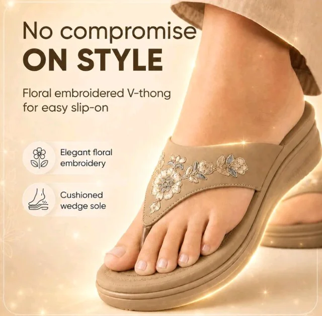 Carrito, Women Wedge Thong Heels | Comfortable Flats | Comfort Orthopaedic Sandals for Women| Doctor Slippers/Flip-Flops | Arch Support & Heel Cushion | Lightweight Anti-Skid Sole | Ultra-Cushioned Shock Absorbing Footbed | Available in Open Toe & Toe Separator Style | Water Resistant