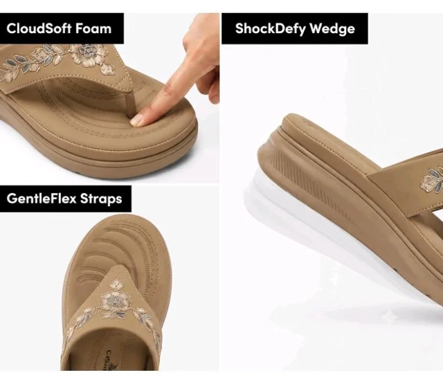 Carrito, Women Wedge Thong Heels | Comfortable Flats | Comfort Orthopaedic Sandals for Women| Doctor Slippers/Flip-Flops | Arch Support & Heel Cushion | Lightweight Anti-Skid Sole | Ultra-Cushioned Shock Absorbing Footbed | Available in Open Toe & Toe Separator Style | Water Resistant