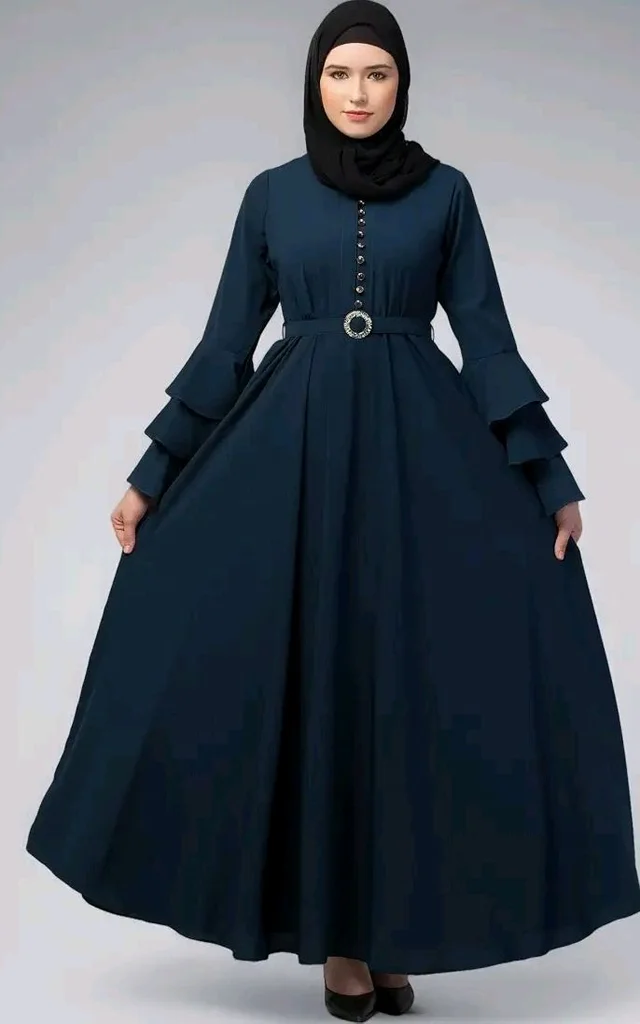 Umbrella Abaya with Adjustible belt and Fashionable buttons Bell Sleeves in Nida Matte Fabric
- 3XL, Teal Green