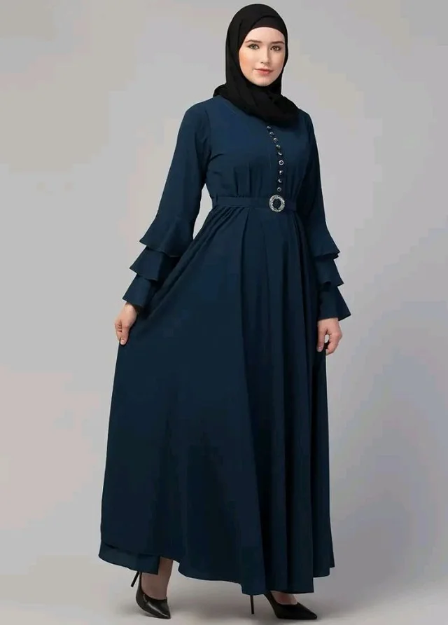 Umbrella Abaya with Adjustible belt and Fashionable buttons Bell Sleeves in Nida Matte Fabric
- 3XL, Teal Green