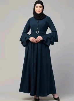 Umbrella Abaya with Adjustible belt and Fashionable buttons Bell Sleeves in Nida Matte Fabric
- 3XL, Teal Green