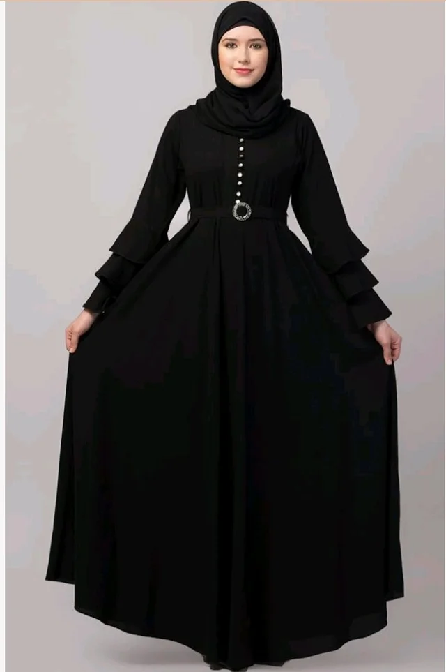 Umbrella Abaya with Adjustible belt and Fashionable buttons Bell Sleeves in Nida Matte Fabric
- 3XL, Black