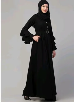 Umbrella Abaya with Adjustible belt and Fashionable buttons Bell Sleeves in Nida Matte Fabric
- 3XL, Black