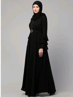 Umbrella Abaya with Adjustible belt and Fashionable buttons Bell Sleeves in Nida Matte Fabric
- 3XL, Black
