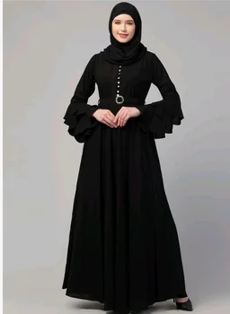 Umbrella Abaya with Adjustible belt and Fashionable buttons Bell Sleeves in Nida Matte Fabric
- 3XL, Black