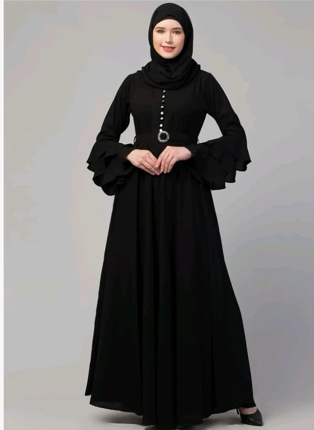 Umbrella Abaya with Adjustible belt and Fashionable buttons Bell Sleeves in Nida Matte Fabric
- 3XL, Black