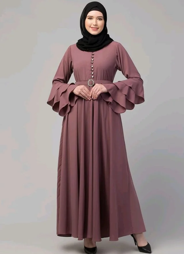 Umbrella Abaya with Adjustible belt and Fashionable buttons Bell Sleeves in Nida Matte Fabric
- M, Puce Pink