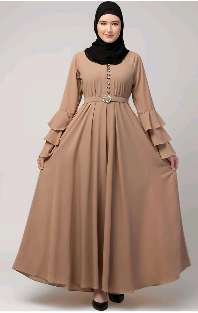 Umbrella Abaya with Adjustible belt and Fashionable buttons Bell Sleeves in Nida Matte Fabric
- 2XL, Khaki