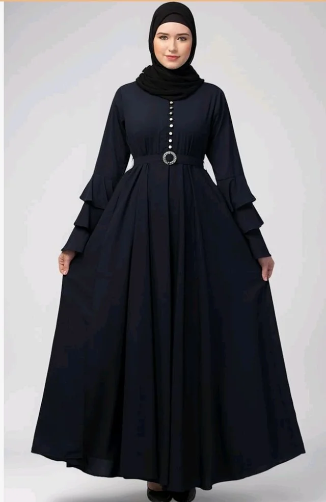 Umbrella Abaya with Adjustible belt and Fashionable buttons Bell Sleeves in Nida Matte Fabric
- 2XL, Navy Blue