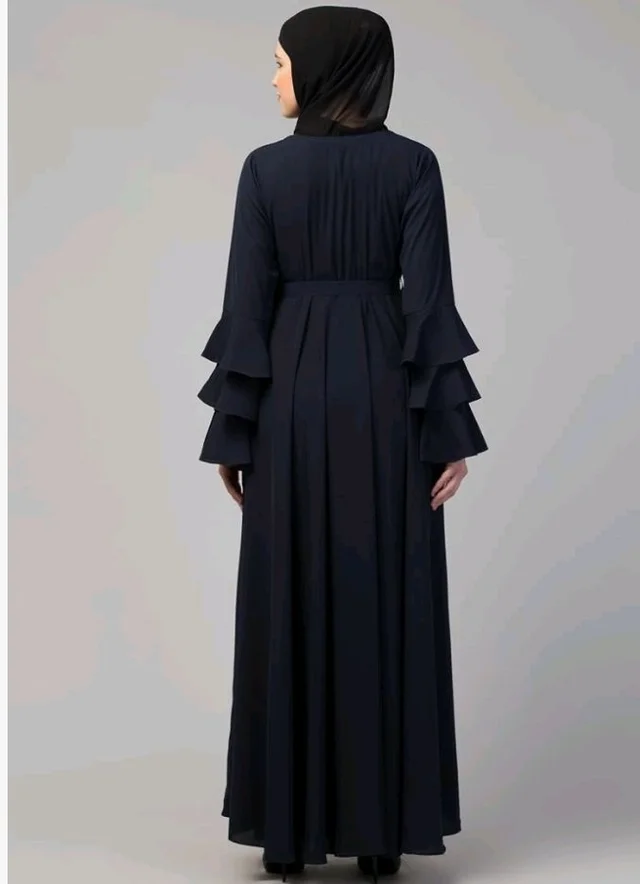 Umbrella Abaya with Adjustible belt and Fashionable buttons Bell Sleeves in Nida Matte Fabric
- 2XL, Navy Blue