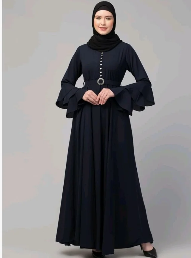 Umbrella Abaya with Adjustible belt and Fashionable buttons Bell Sleeves in Nida Matte Fabric
- 2XL, Navy Blue